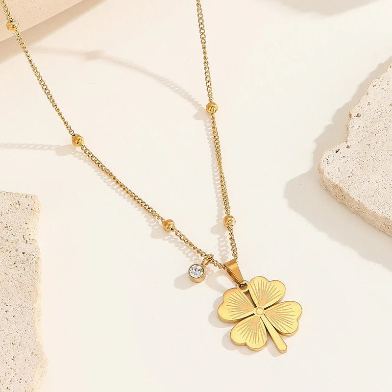 Driara 051 Golden Four-Leaf Clover Pendant Necklace for Women & Girls | Lucky Charm Korean Chain | Daily & Party Wear Jewellery