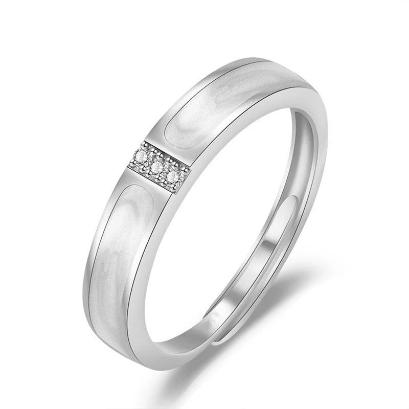 DRIARA 0162 Silver Plated Korean Minimalist American Diamond Adjustable Finger Ring | Slim Contemporary CZ Ring for Women & Girls