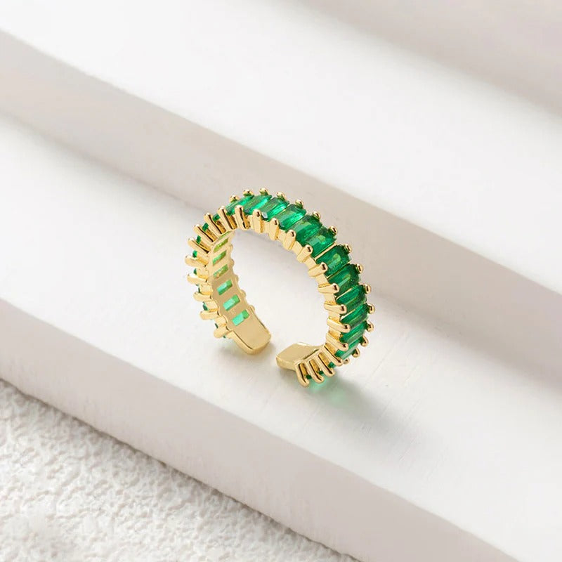 Driara 005 Green Stone Gold Plated Adjustable Ring for Women & Girls
