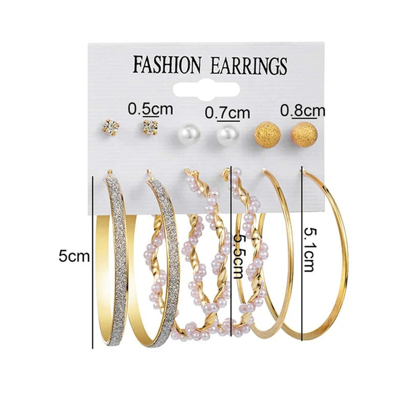 Driara 0118 6-Pair Pearl & Gold Hoop Earring Combo | Premium Studs & Big Hoops Set for Women & Girls