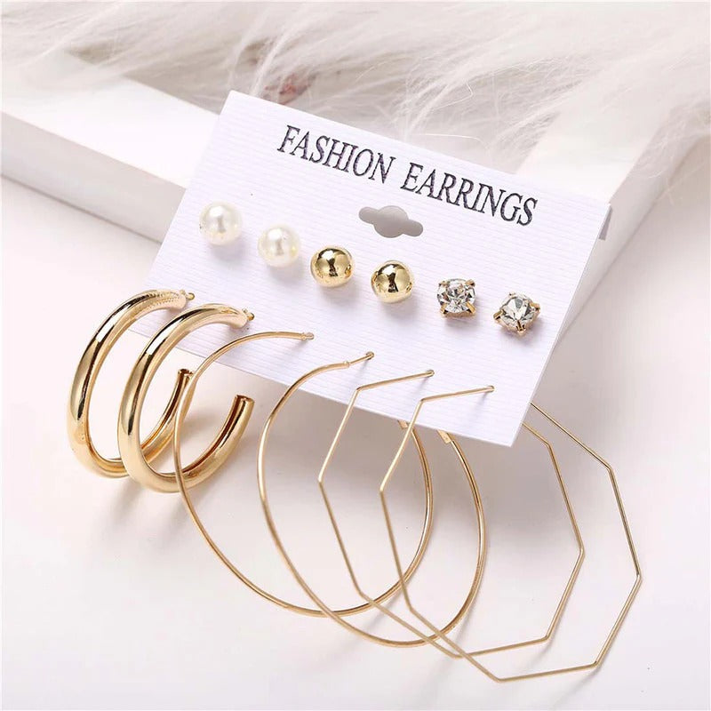 Driara 0120 6-Pair AD, Pearl & Gold Hoop Earring Combo | Premium Studs & Hoops Set for Women & Girls