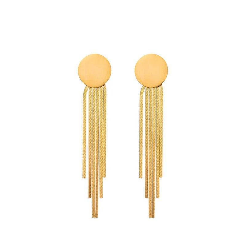 Driara 044 Golden Long Tassel Earrings for Women & Girls | Korean Statement Drop Earrings | Partywear & Fashion Jewellery