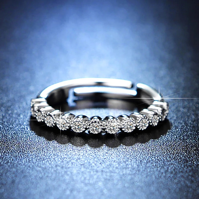 Driara  0134Silver Plated AD Stone Finger Ring | Adjustable Korean Style Sparkling Diamond Ring for Women & Girls