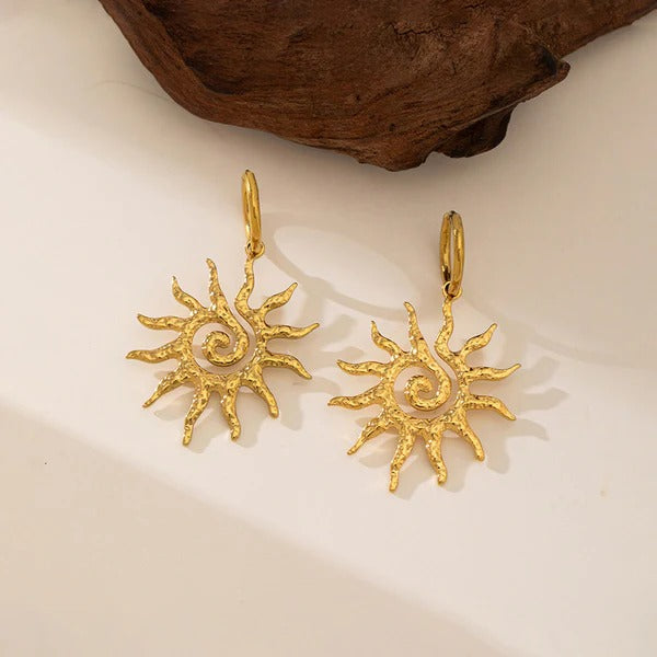 Driara 060 Sun Spiral Golden Earrings for Women & Girls | Trendy Boho Danglers | Lightweight Anti-Tarnish Stylish Earrings