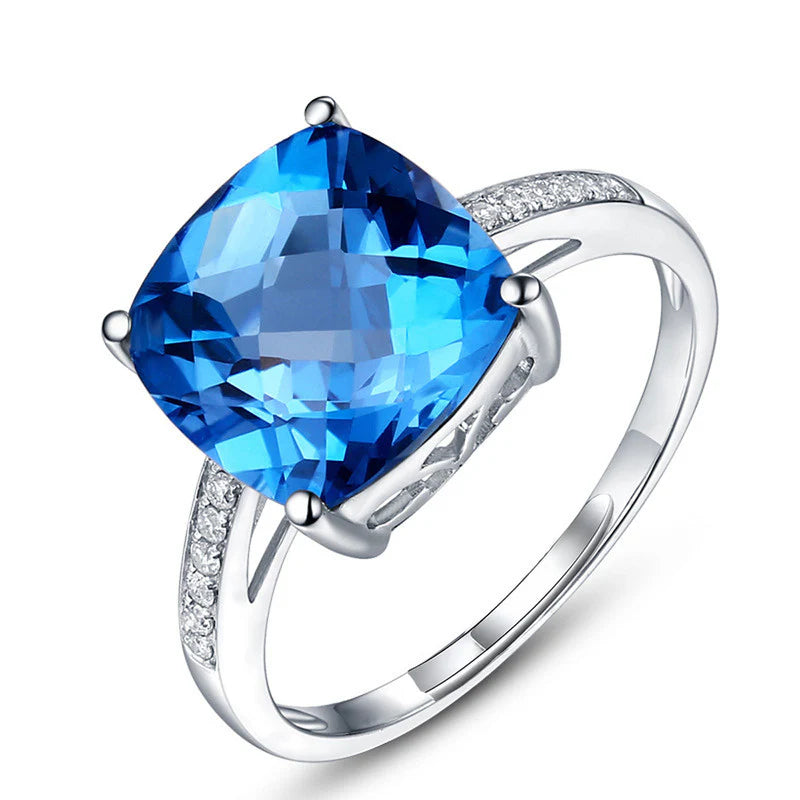 Driara 013 Silver Plated Navy Blue Crushed Ice Cut Square Stone Ring for Women & Girls – Premium AD/CZ Finger Ring