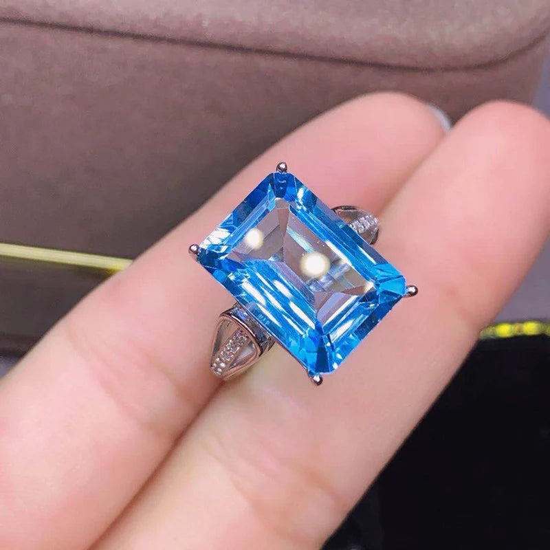 DRIARA 0153 Silver Plated Blue Crushed Ice Cut Teardrop Stone Ring | Premium American Diamond Finger Ring for Women