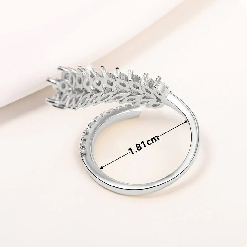 Driara 0146 Silver Plated Leaf Design CZ Stone Adjustable Finger Ring | Premium Crystal Ring for Women & Girls