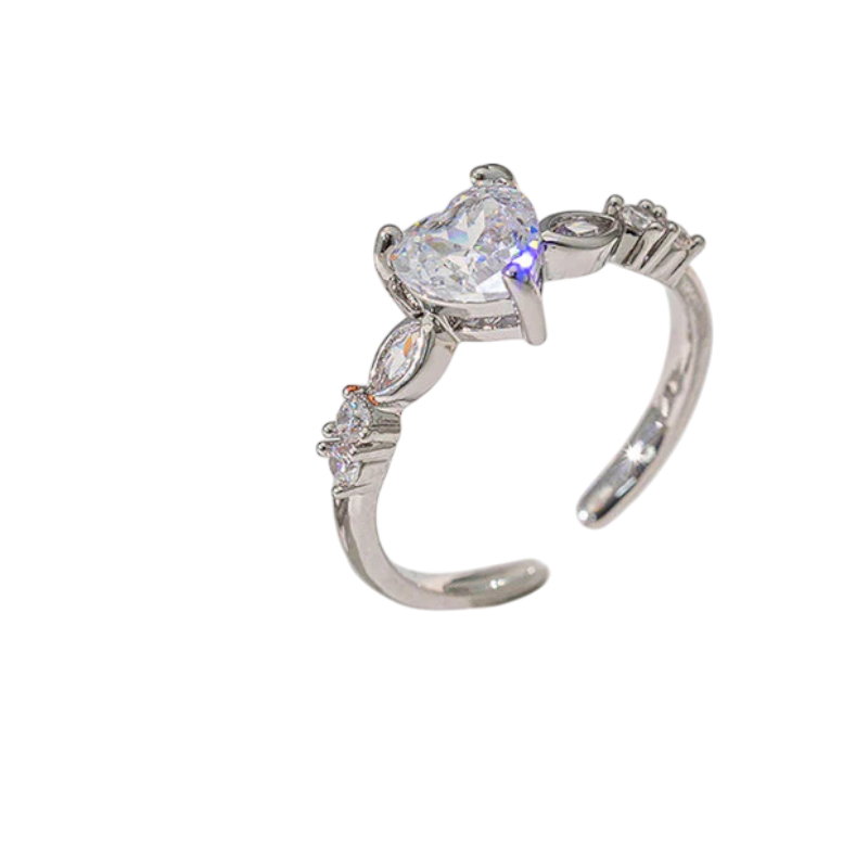 Driara 082 Heart Shape Solitaire Ring for Women & Girls | Premium AD Stone Silver Finish Adjustable Ring | Romantic Stylish Party Wear Jewellery
