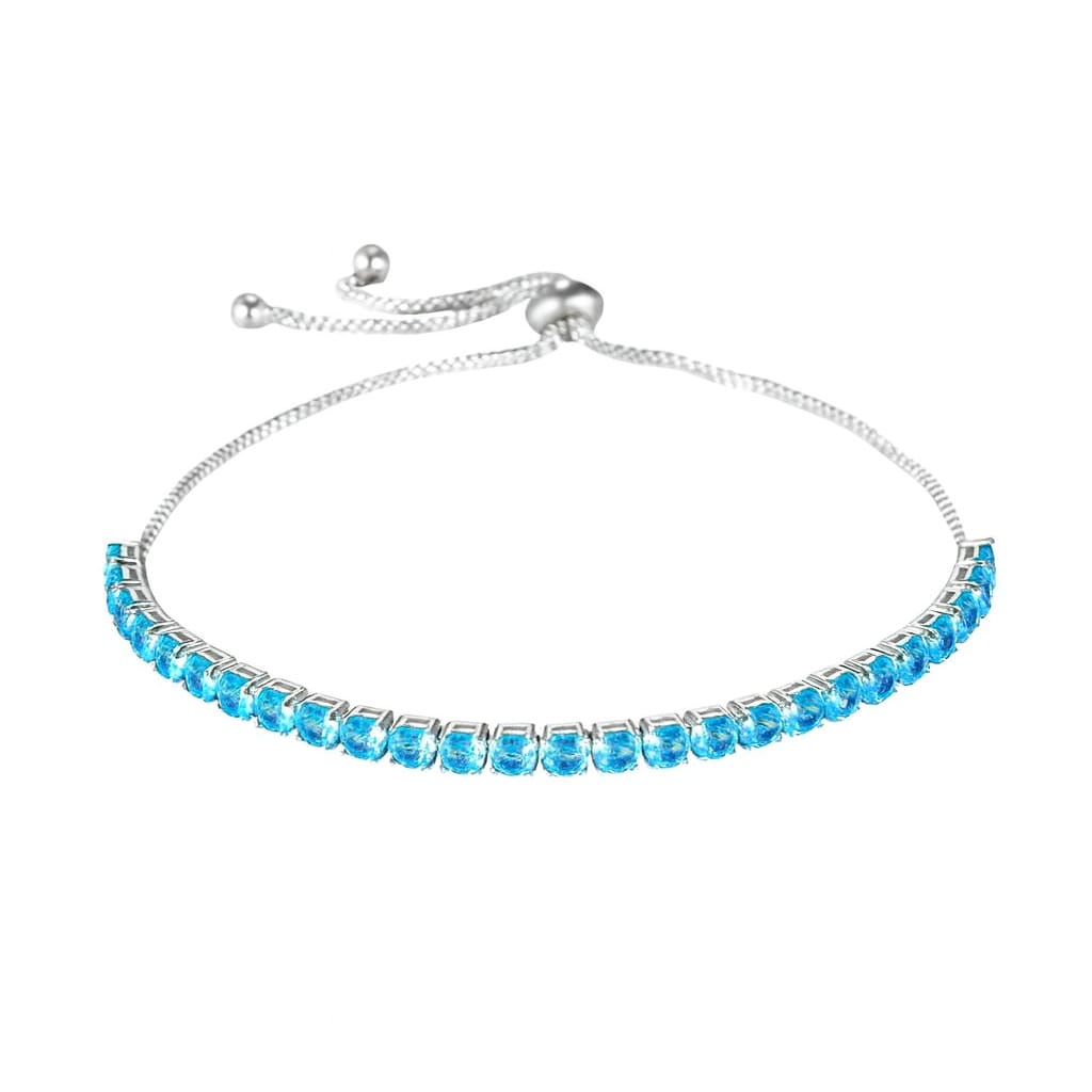 DRIARA 0186  Silver Plated Blue CZ Stone Adjustable Bracelet | 4 MM Stone Elegant Tennis Style Bracelet for Women & Girls