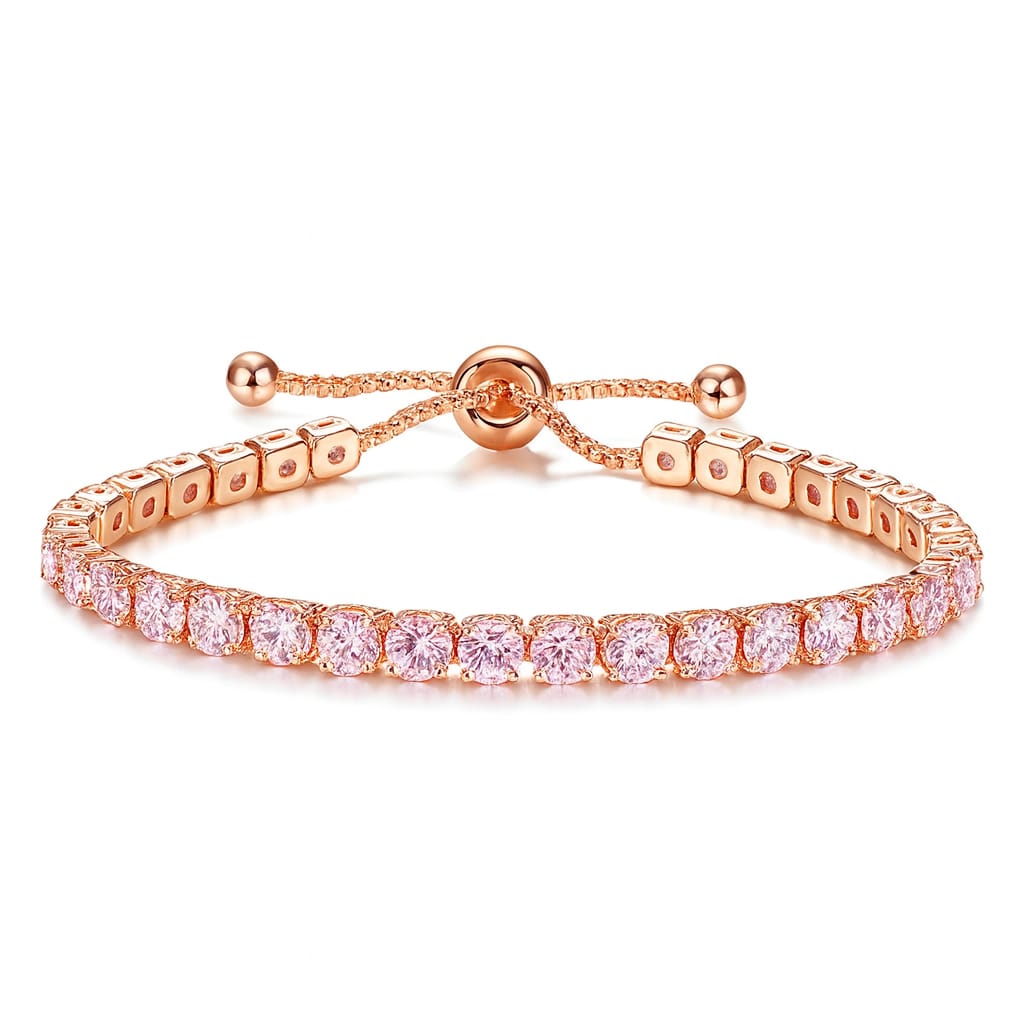 DRIARA 0190  Rose Gold Plated 4mm CZ Tennis Bracelet for Women & Girls | Adjustable Diamond Look Bracelet