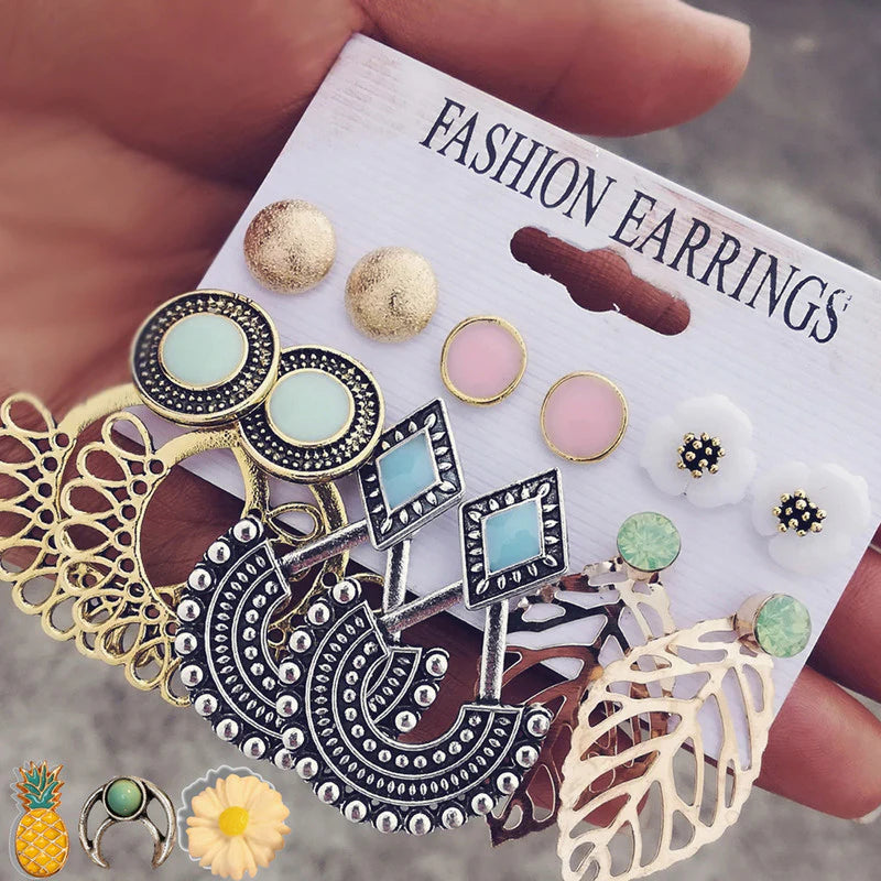 DRIARA 0114 6 Pair Gold-Tone Fashion Earrings Combo | Stud + Hoop + Designer Mix Set | Daily Wear & Party Wear