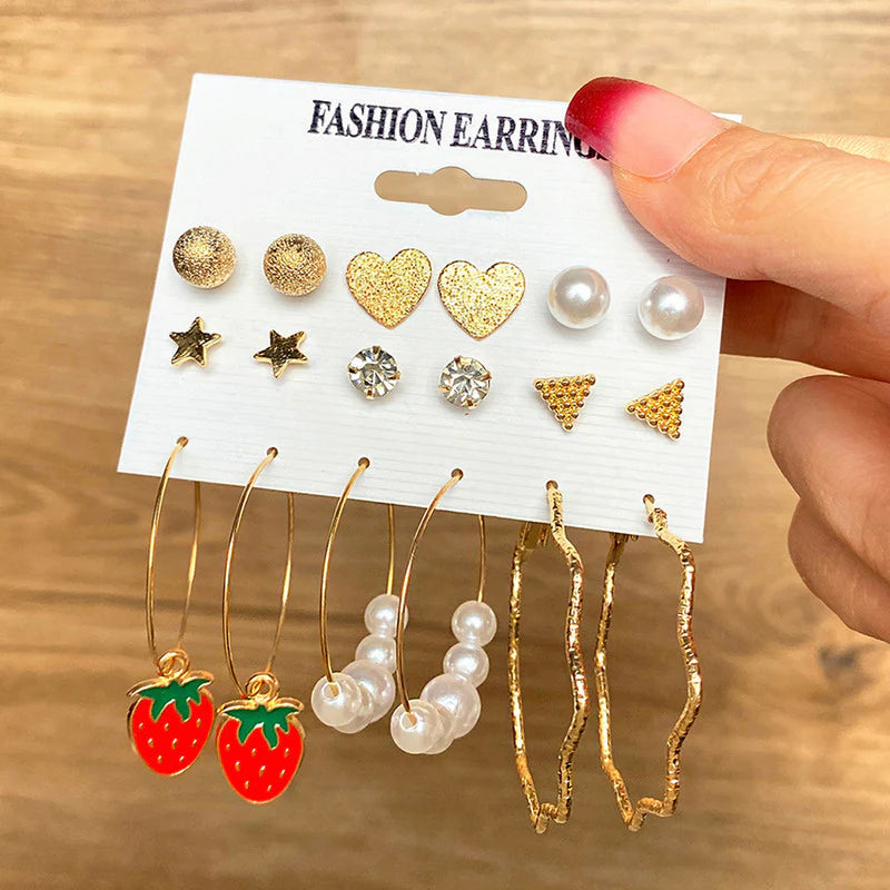 Driara 0115 9-Pair Stylish Earring Combo | Korean Trendy Studs & Hoops Set | Daily Wear & Party Wear Earrings