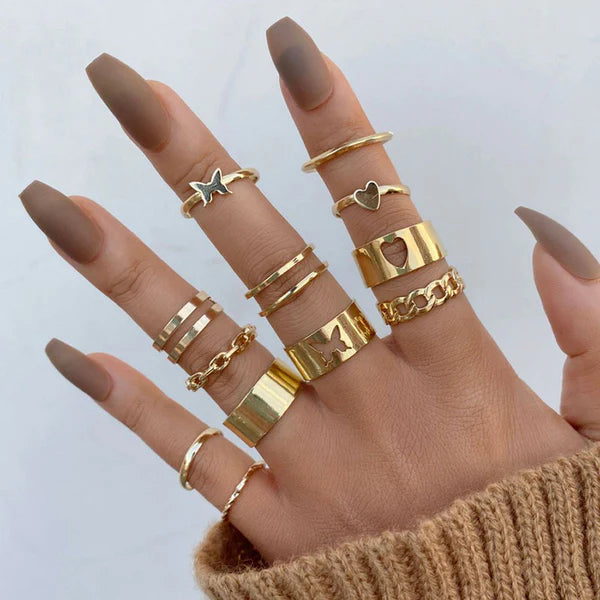 Driara 007 Gold Plated Korean Style Ring Set for Women & Girls – Adjustable Midi Rings