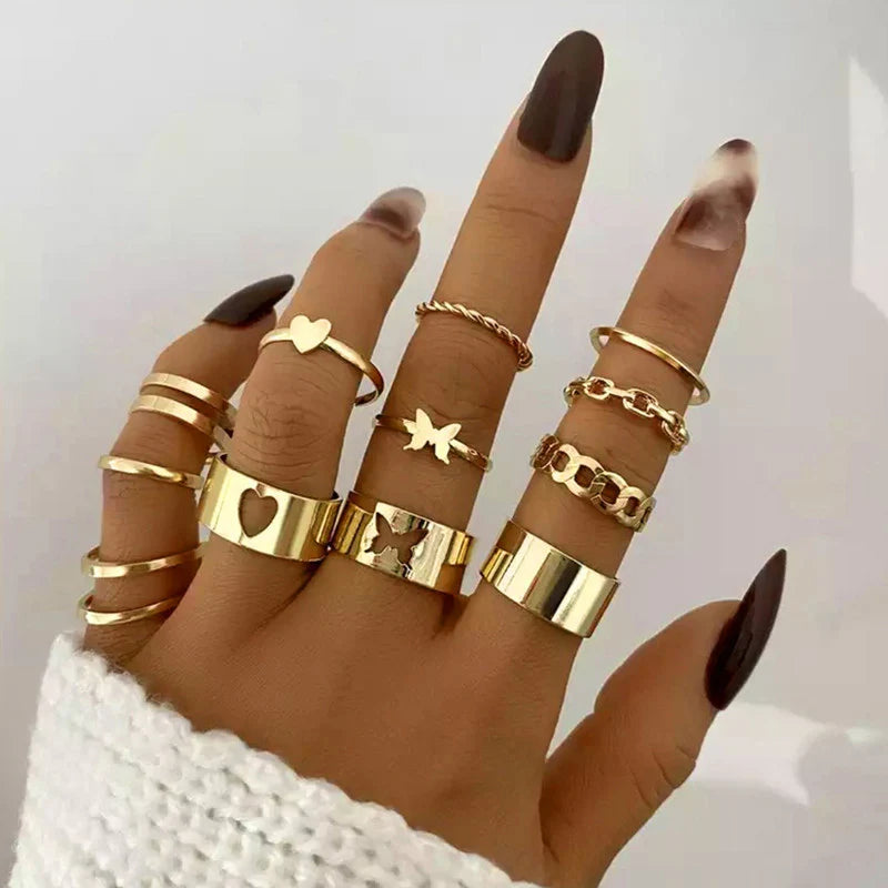Driara 007 Gold Plated Korean Style Ring Set for Women & Girls – Adjustable Midi Rings