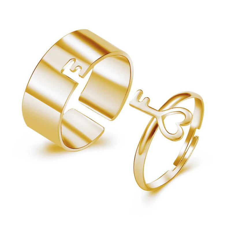 Driara 0135  Gold Plated Key-Themed Finger Rings | Pack of 2 Adjustable Stylish Rings for Women & Girls