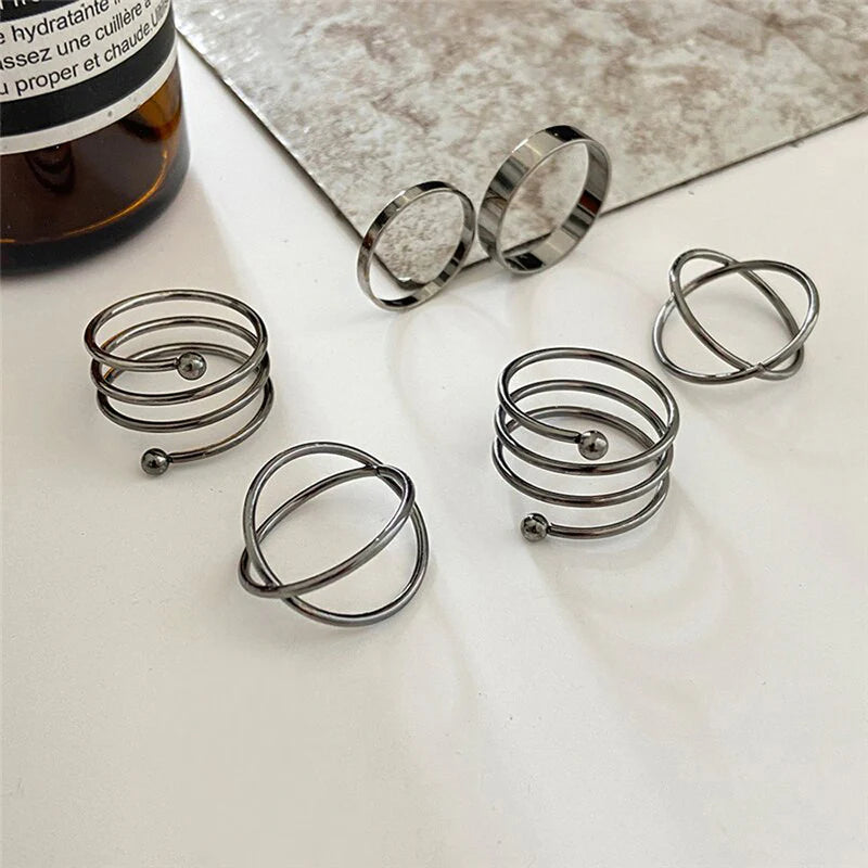 Driara 0137  Black Trendy Finger Rings Set of 5 | Adjustable Korean Style Fashion Rings for Women & Girls