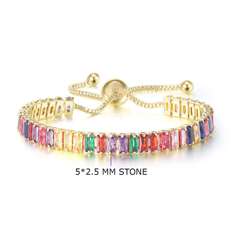 DRIARA 0111 Gold-Plated Multicolor Zirconia Tennis Bracelet for Women | Adjustable Crystal Bracelet