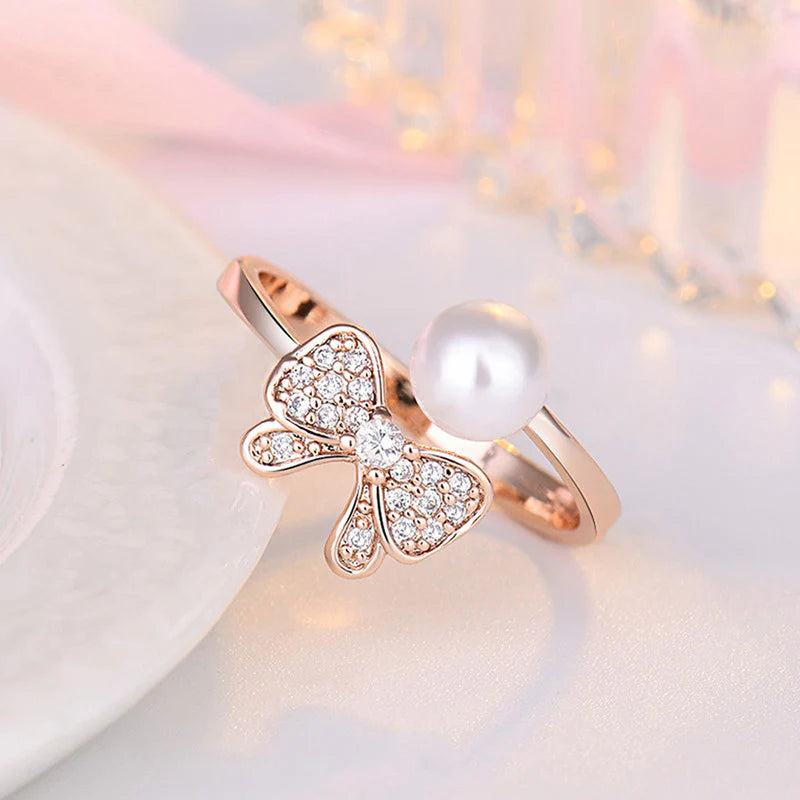 DRIARA 0178  Silver Plated Butterfly Design CZ Adjustable Finger Ring | Cute & Elegant Women’s Fashion Ring