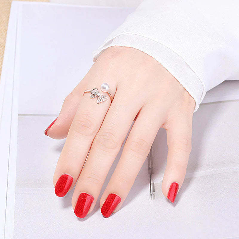 DRIARA 0178  Silver Plated Butterfly Design CZ Adjustable Finger Ring | Cute & Elegant Women’s Fashion Ring