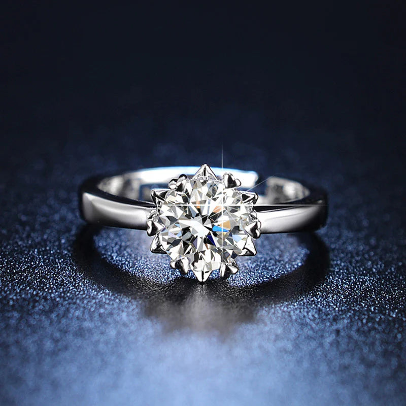 Driara 0145  Silver Plated Classic Solitaire Adjustable Finger Ring | Big Stone Crystal Ring for Women & Girls