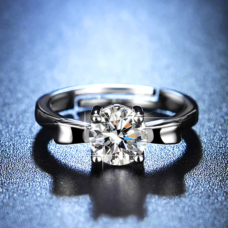 Driara 0143  Silver Plated Solitaire Crystal Adjustable Finger Ring | Premium Single Stone Ring for Women & Girls