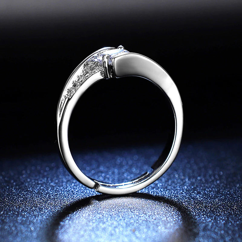 Driara 081 Black Platinum Solitaire Ring for Women & Girls | Premium AD Stone Engagement Style Ring | Trendy Party Wear Jewellery