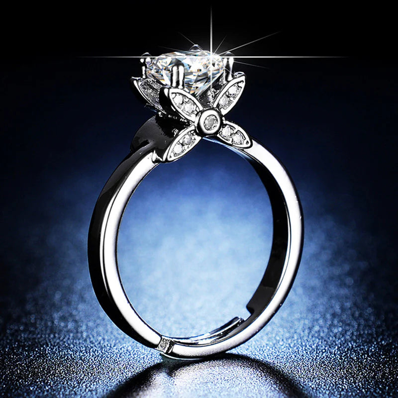 DRIARA 0168 Silver Plated Butterfly Solitaire American Diamond Ring | Adjustable CZ Finger Ring for Women & Girls