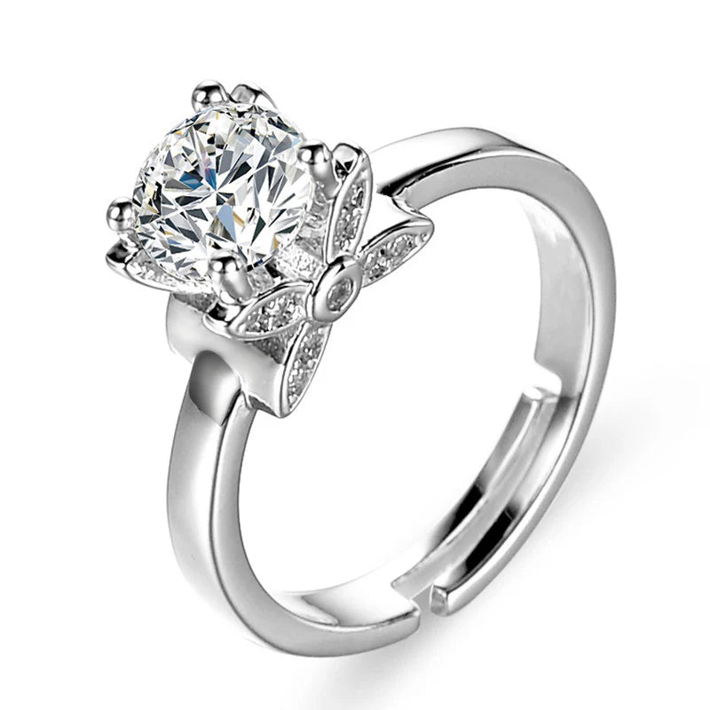 DRIARA 0168 Silver Plated Butterfly Solitaire American Diamond Ring | Adjustable CZ Finger Ring for Women & Girls