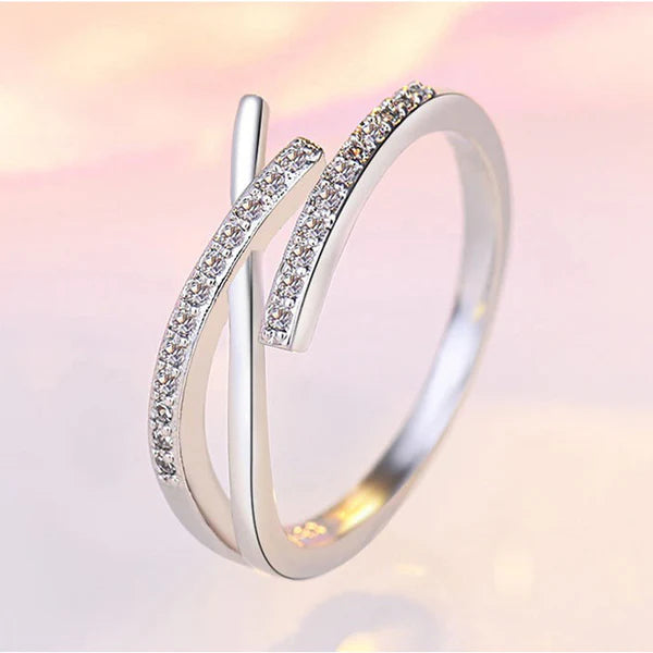 Driara 003 Elegant Silver Plated Crossover CZ Adjustable Ring for Women & Girls