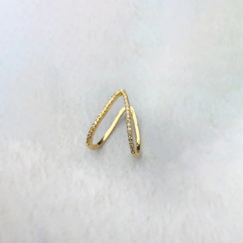 Driara 009 Rose Gold V-Shape CZ Adjustable Ring for Women & Girls