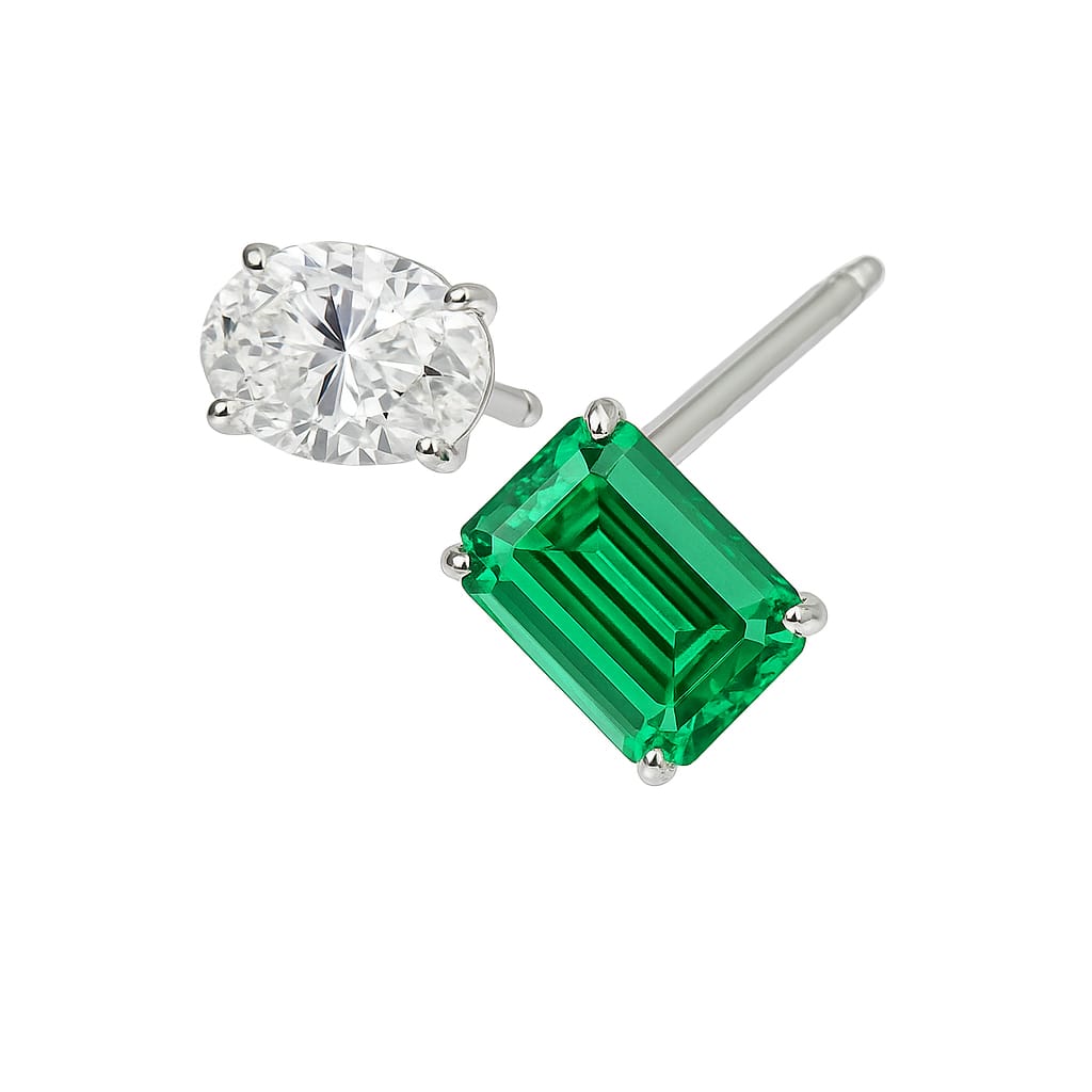 DRIARA 0151  Silver Plated Green Crushed Ice Cut Rectangle Stone Ring | Premium Adjustable American Diamond Finger Ring for Women