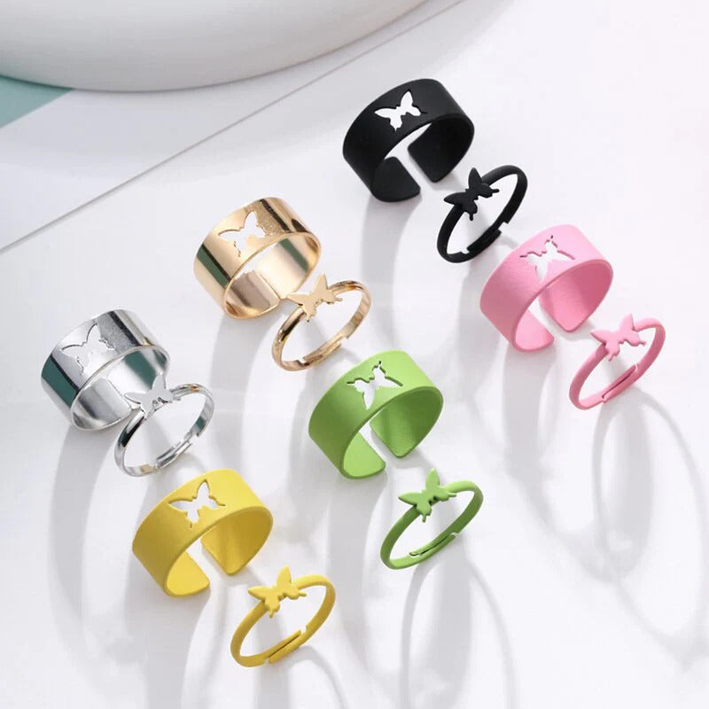 Driara  0136 Multicolour Butterfly Finger Rings Set of 12 | Adjustable Cute & Trendy Rings for Women & Girls