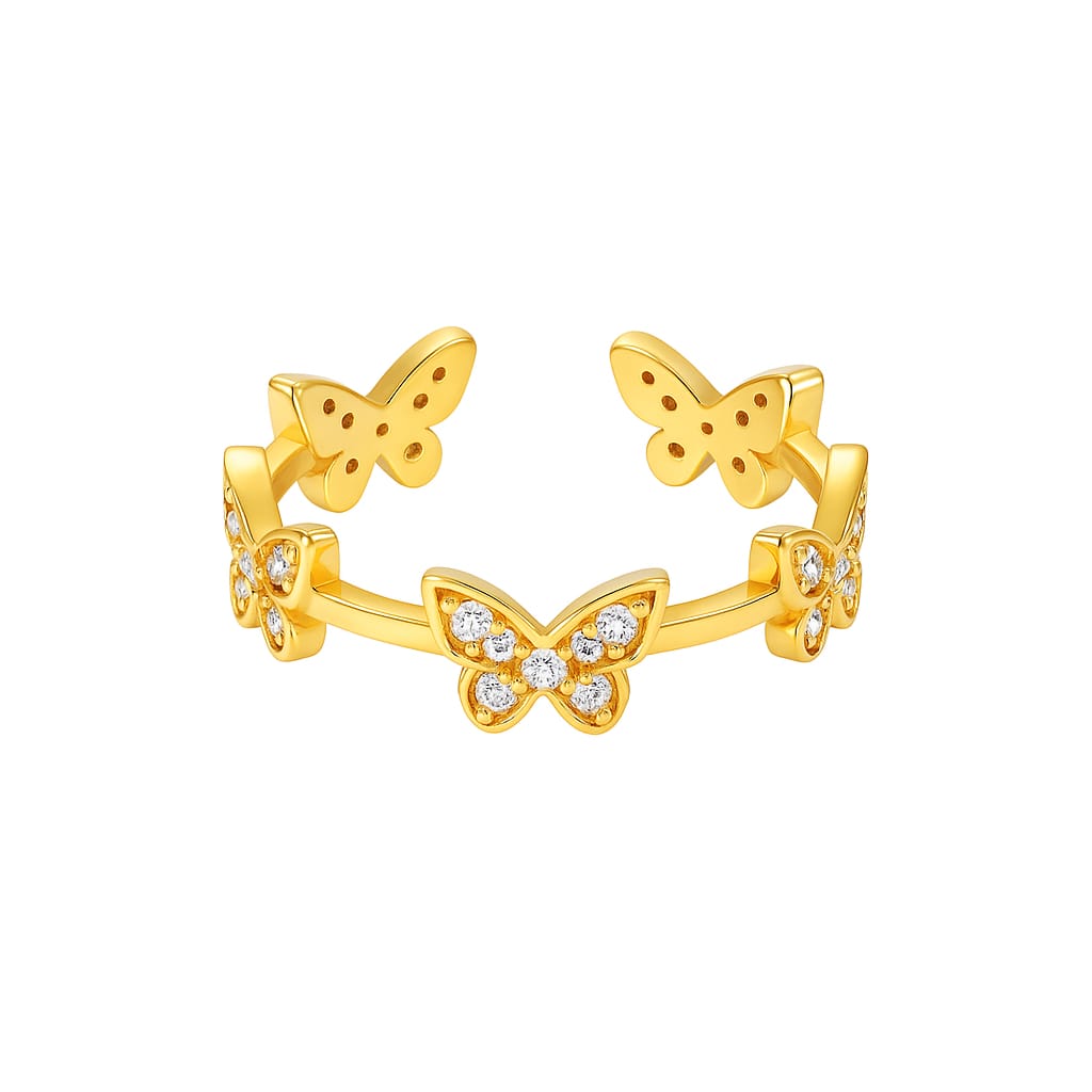 DRIARA 099 Gold-Plated Floral AD Stone Adjustable Ring for Women | Korean Elegant Design | Daily & Party Wear Jewellery