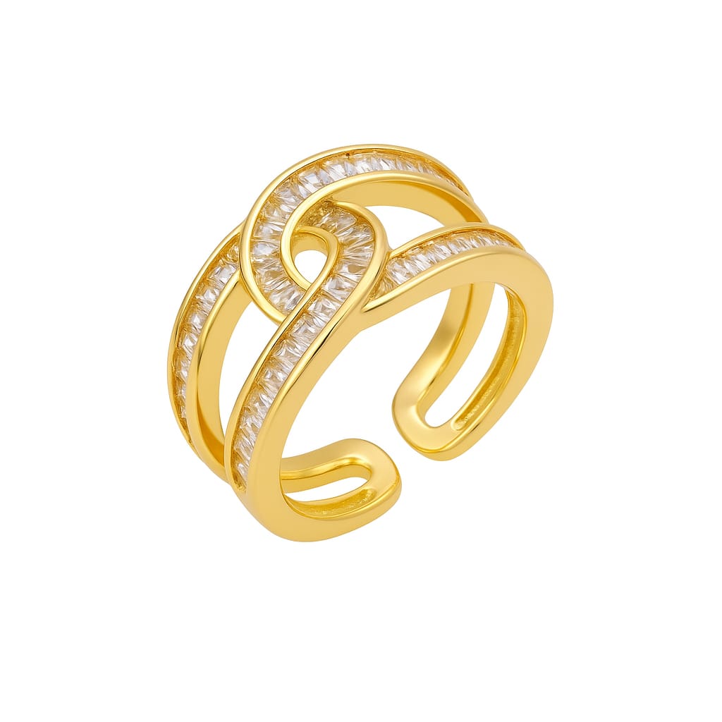 DRIARA 096 Rose Gold-Plated Designer Infinity Pattern Adjustable Ring for Women | White AD Studded | Trendy Korean Style