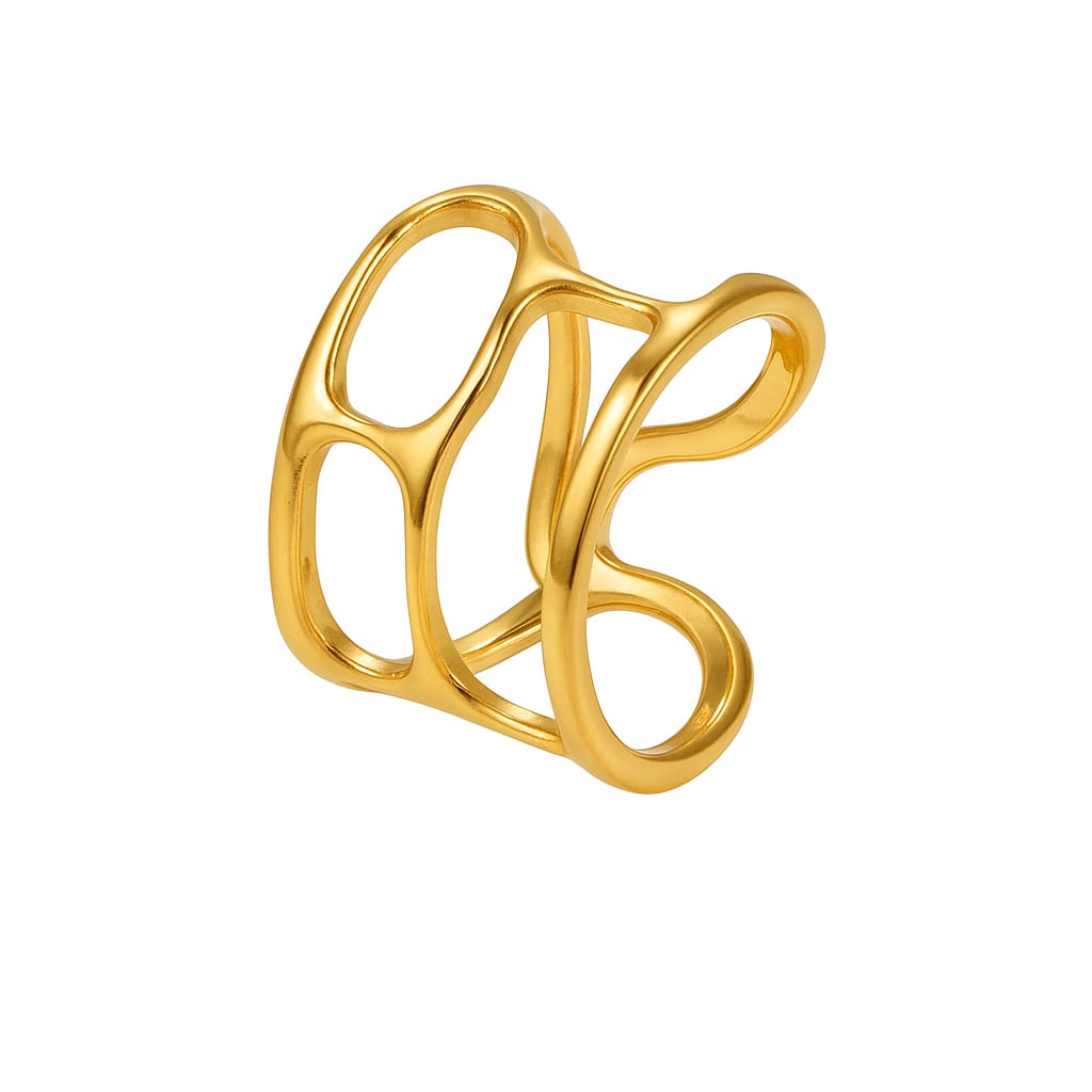 DRIARA 0102 Korean Gold-Plated Open Wave Adjustable Ring for Women | Stylish Minimal Daily Wear Ring