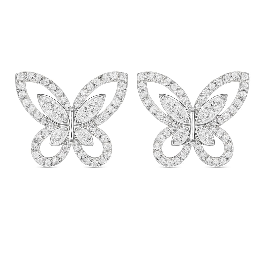 Driara 078 Premium Butterfly Crystal Stud Earrings for Women & Girls | White American Diamond Party Wear Earrings | Elegant Daily & Festive Jewellery