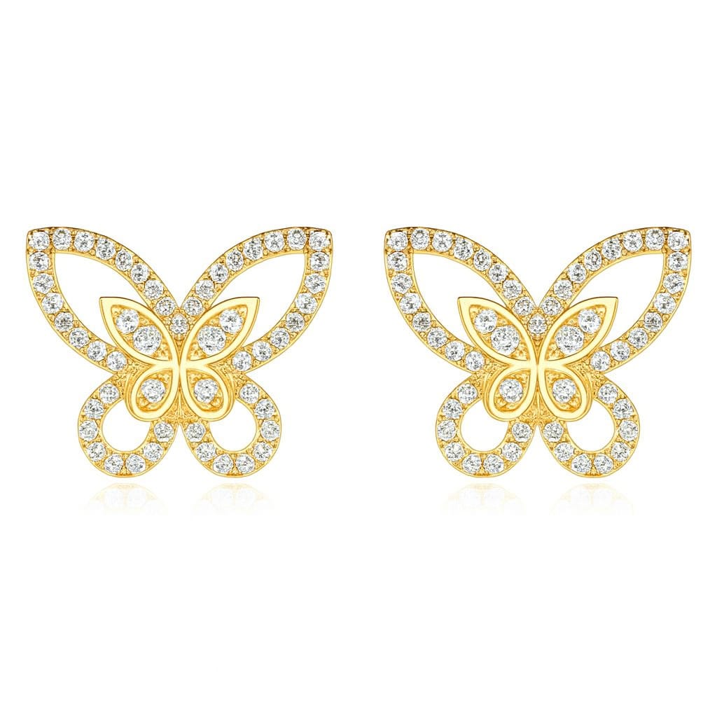 Driara 080 Rose Gold Butterfly Crystal Stud Earrings for Women & Girls | Sparkling AD Stone Butterfly Earrings | Trendy Daily & Party Wear Jewellery