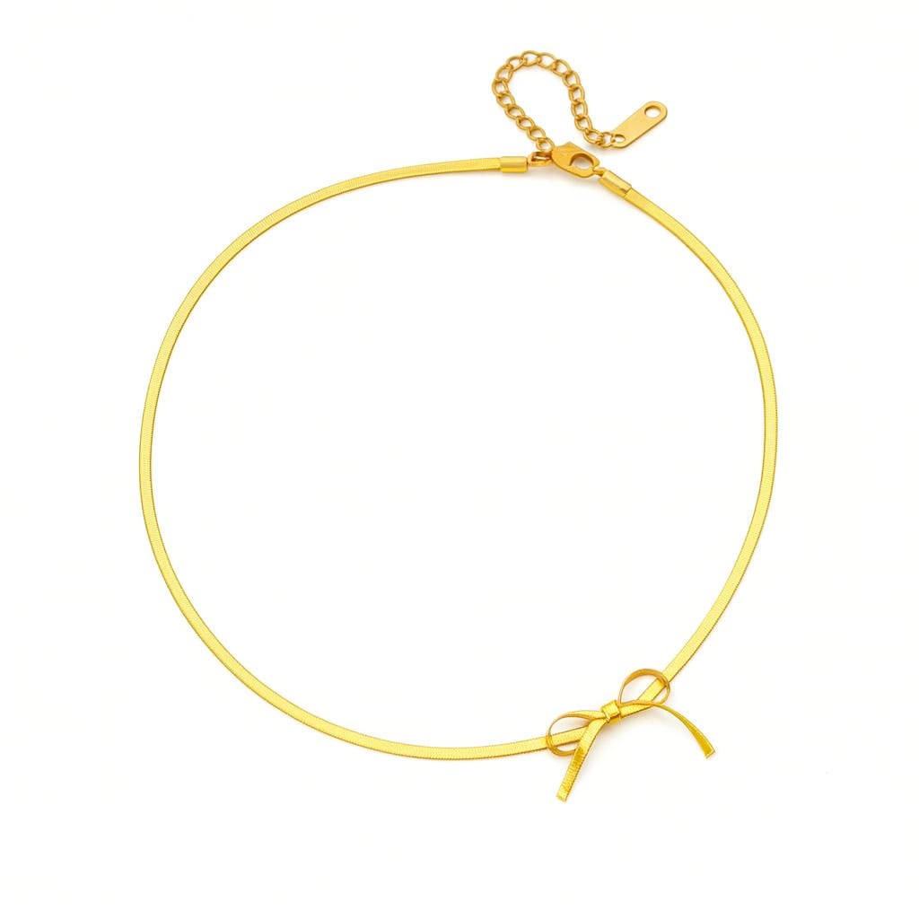 Driara 041 Golden Bow Choker Necklace for Women & Girls | Korean Style Lightweight Elegant Daily Wear Necklac