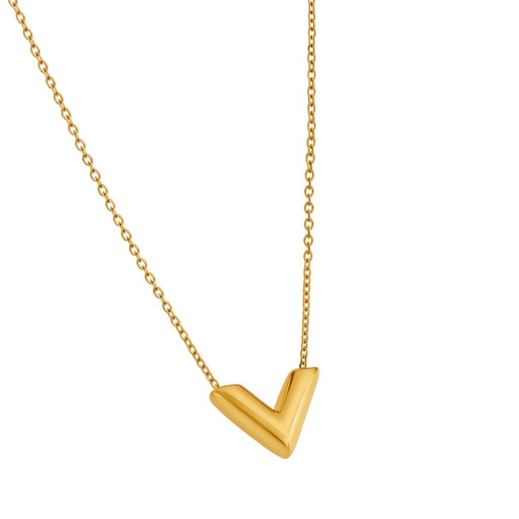 Driara 047  Elegant Golden V-Heart Pendant Necklace for Women & Girls | Korean Minimal Chain Jewellery