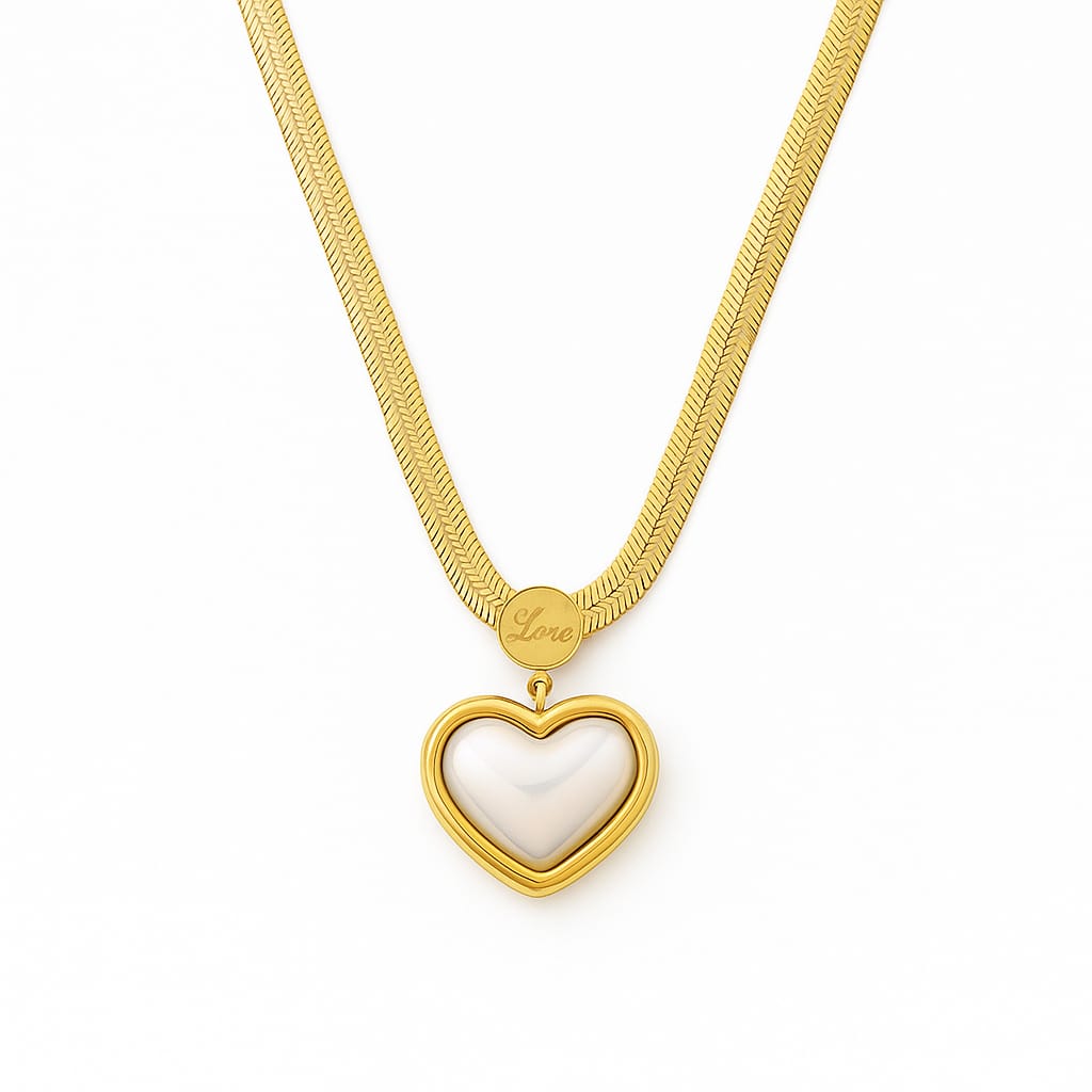 Driara 052  Premium Golden Heart Pendant Necklace for Women & Girls | Flat Snake Chain | Korean Stylish Daily & Party Wear Jewellery