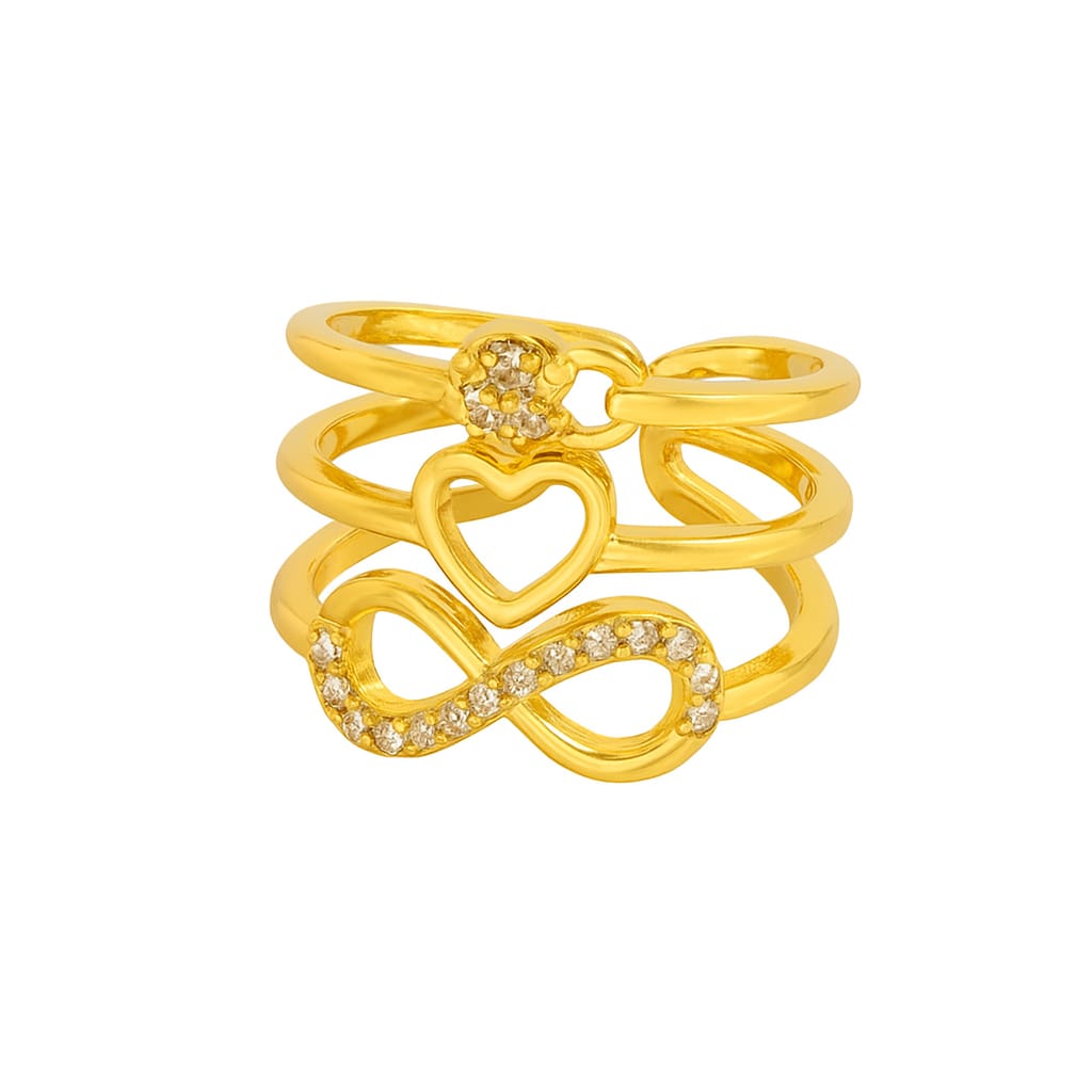 Driara 066 Golden Infinity Adjustable Ring for Women & Girls | Stone Studded Stylish Korean Ring | Anti-Tarnish Fashion Jewellery