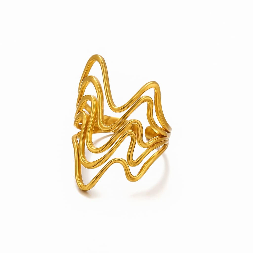 Driara 067 Golden Wavy Adjustable Ring for Women & Girls | Trendy Korean Multi-Wave Design Ring | Anti-Tarnish Fashion Jewellery