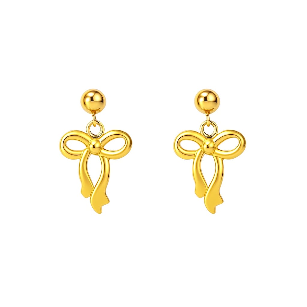 Driara 043 Golden Bow Drop Earrings for Women & Girls | Korean Style Lightweight Partywear Earrings | Anti-Tarnish Jewellery
