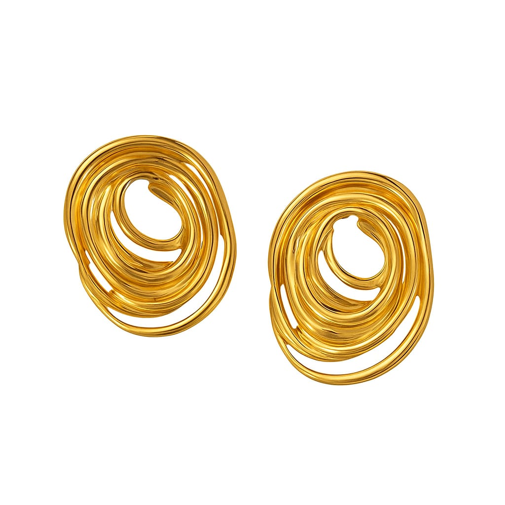 Driara 048 Golden Spiral Round Statement Earrings for Women & Girls | Trendy Korean Big Studs