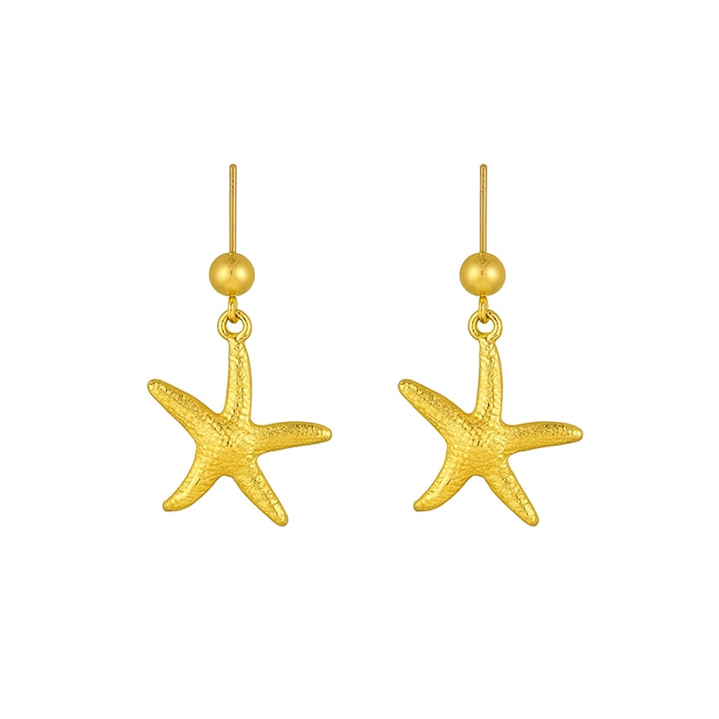 Driara 059 Starfish Golden Drop Earrings for Women & Girls | Ocean Style Korean Danglers | Lightweight Anti-Tarnish Trendy Earrings