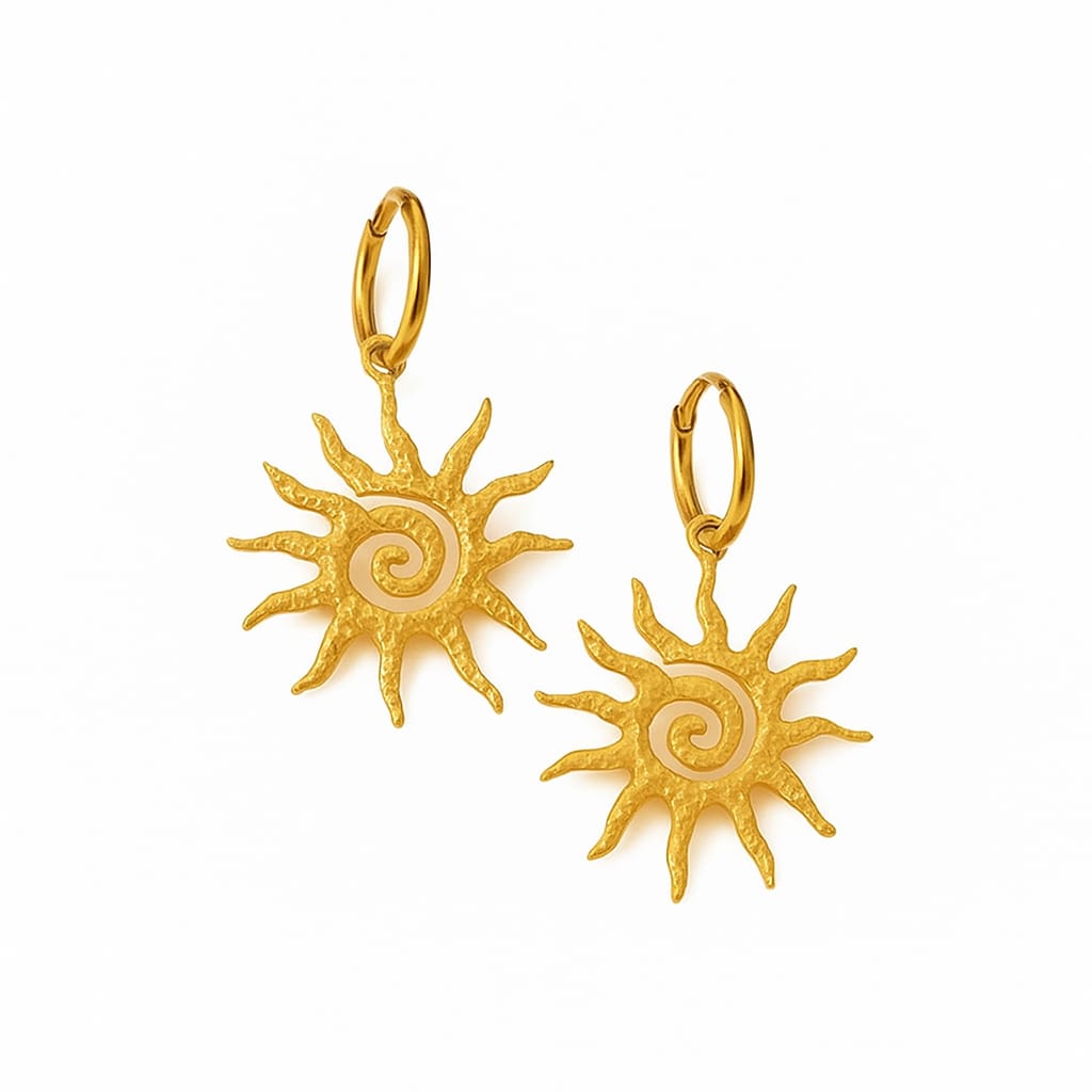 Driara 060 Sun Spiral Golden Earrings for Women & Girls | Trendy Boho Danglers | Lightweight Anti-Tarnish Stylish Earrings