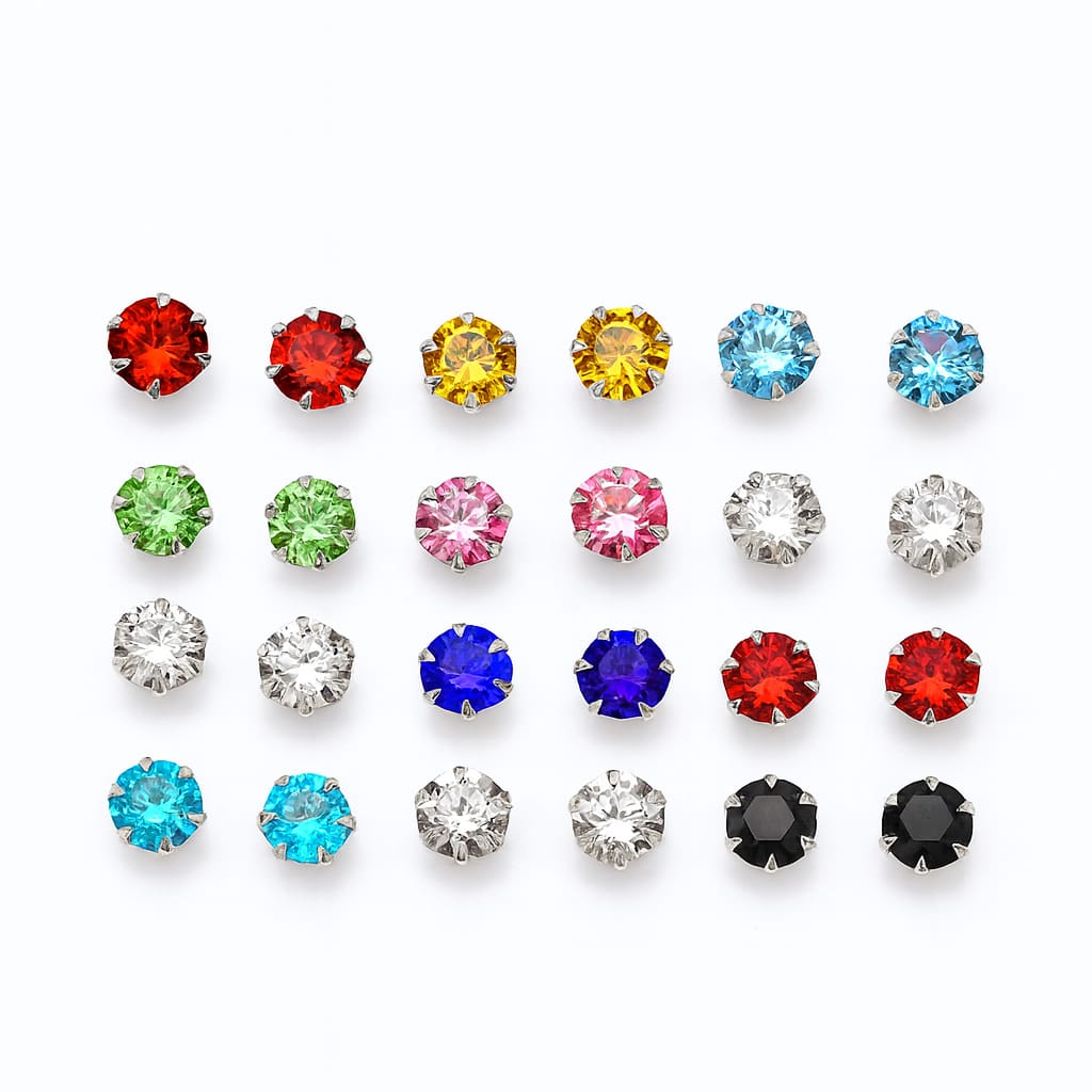 Driara 037  12 Pair Multi-Color Crystal Stud Earrings Set for Women & Girls | Daily Wear Stone Stud Combo Pack