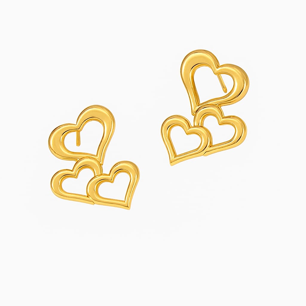 Driara 058 Double Heart Golden Stud Earrings for Women & Girls | Korean Minimal Layered Heart Design | Lightweight Anti-Tarnish Daily Wear Earrings