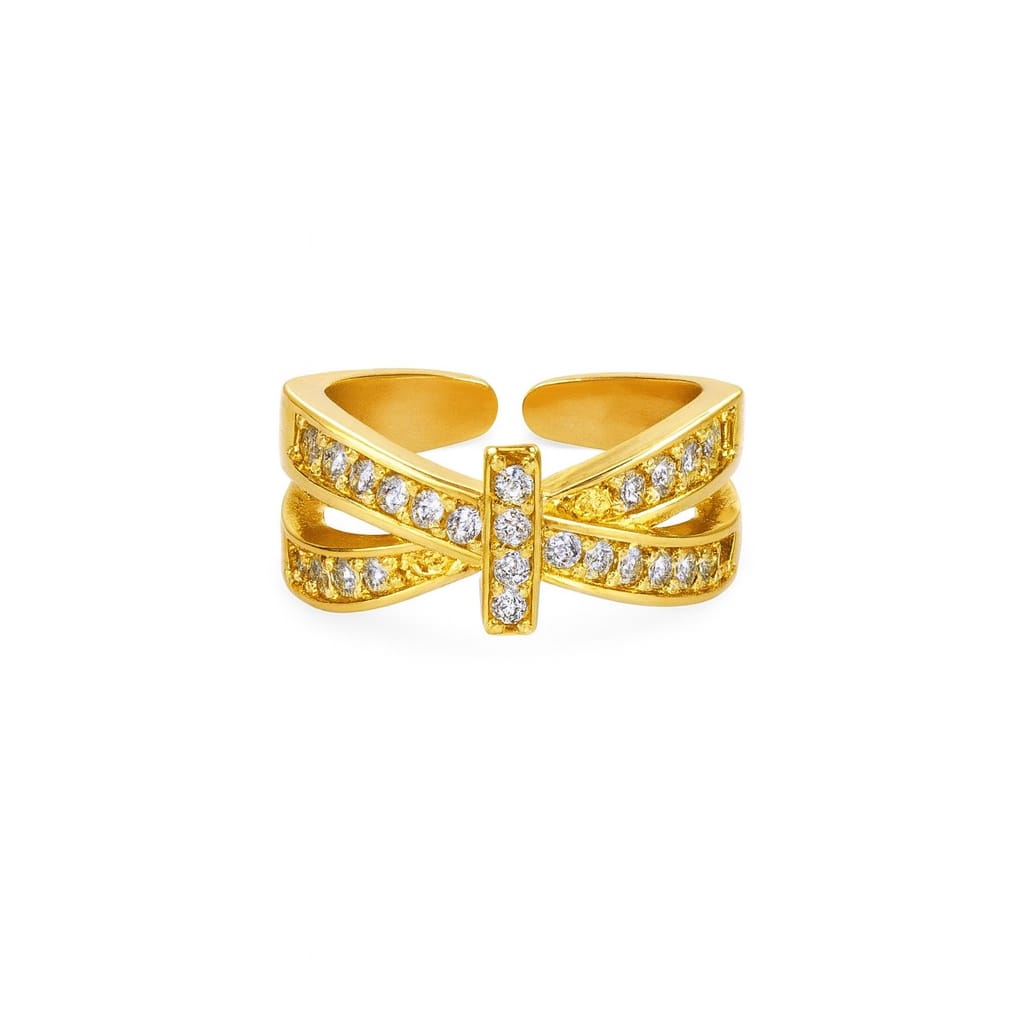 DRIARA 098 Gold-Plated Cross Over AD Stone Adjustable Ring for Women | Korean Style | Stylish Daily Wear Jewellery