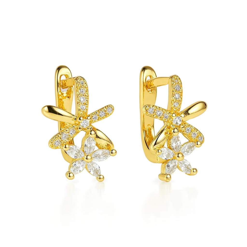 Driara 0185Gold Plated Floral CZ Stud Earrings | Elegant Flower Design Party Wear Earrings for Women & Girls